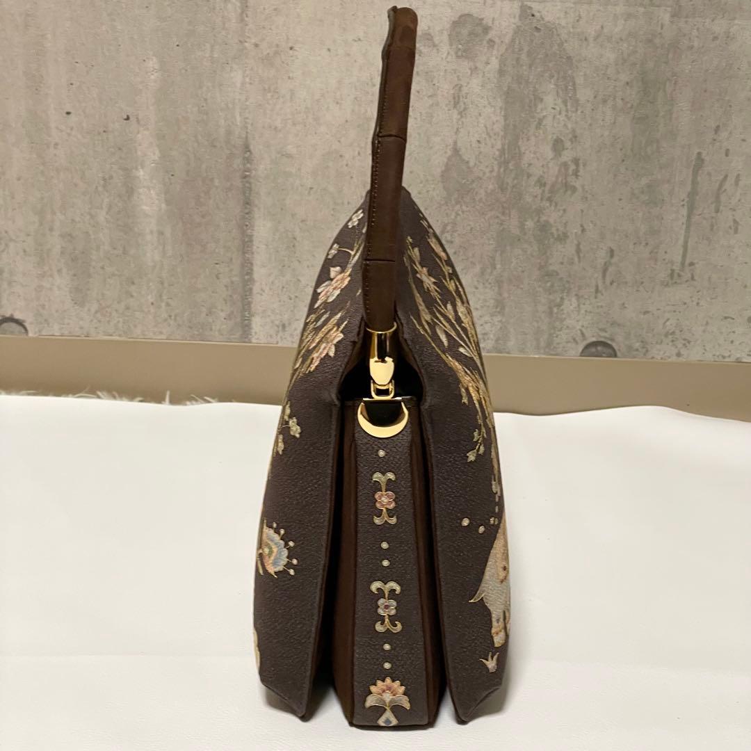 極美品 岡島 岡重 利休バッグ 皇室御用達 象更紗 希少 フォーマル 金具 正絹