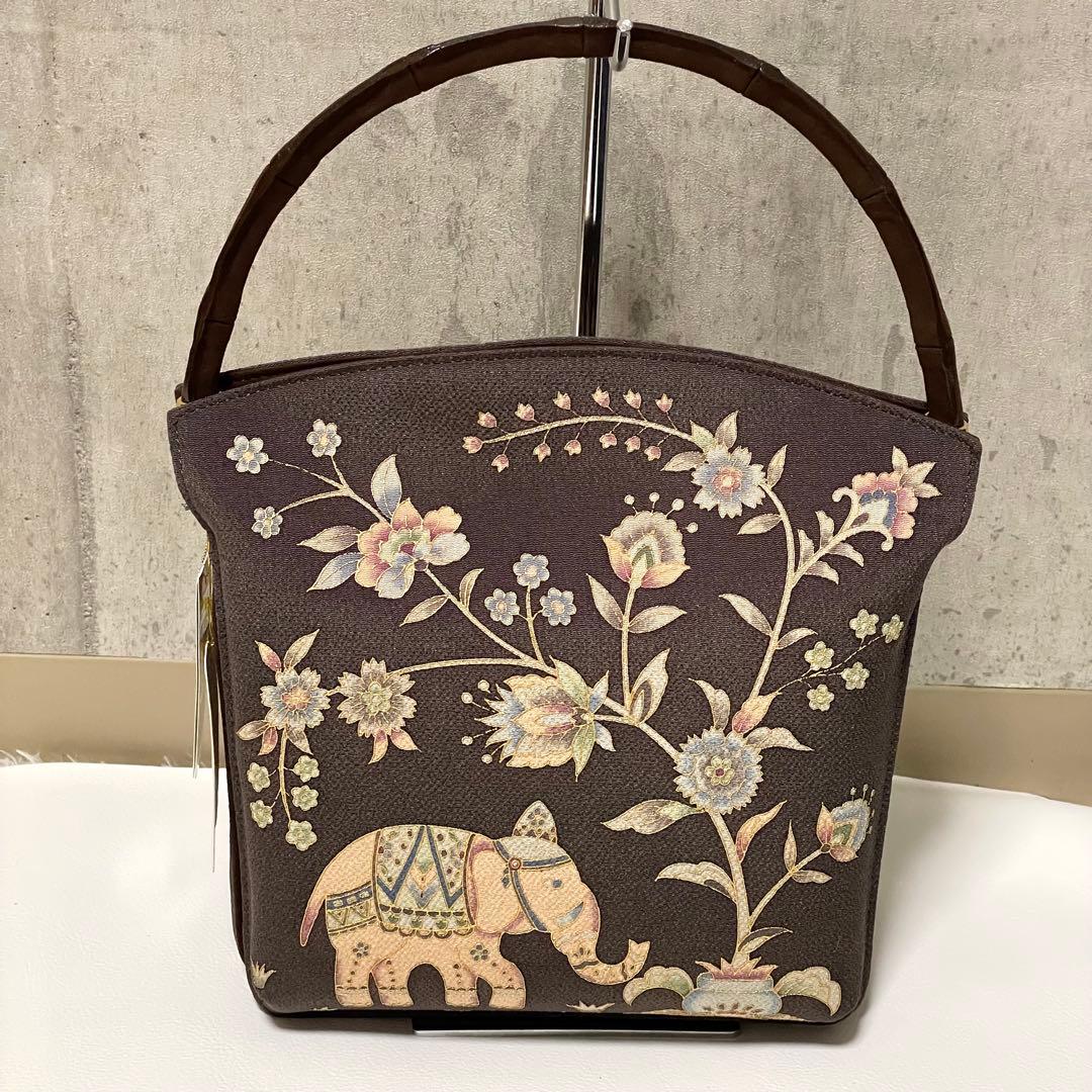 極美品 岡島 岡重 利休バッグ 皇室御用達 象更紗 希少 フォーマル 金具 正絹