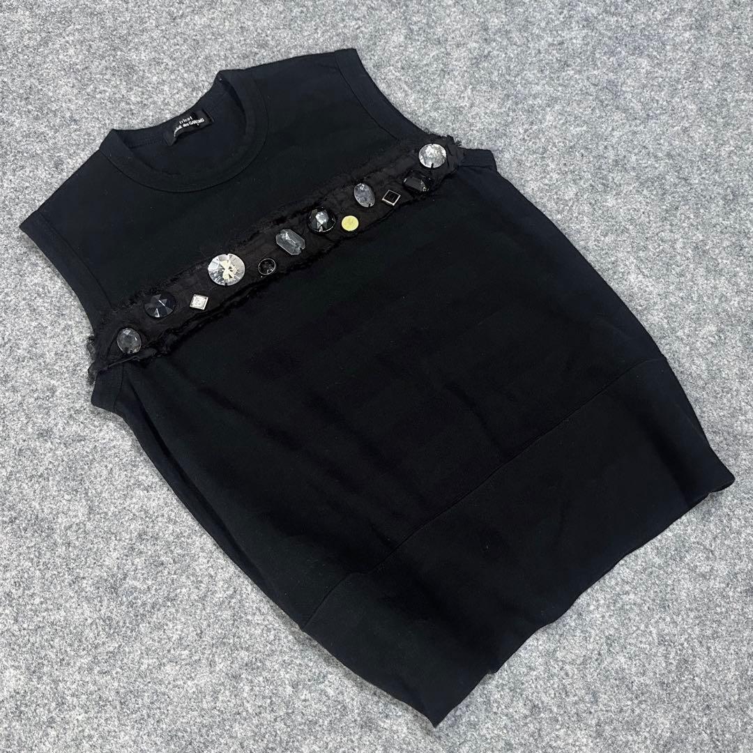 トリココムデギャルソン：希少【12個のビジュ×シャドウ•ボーダー】タンクトップ