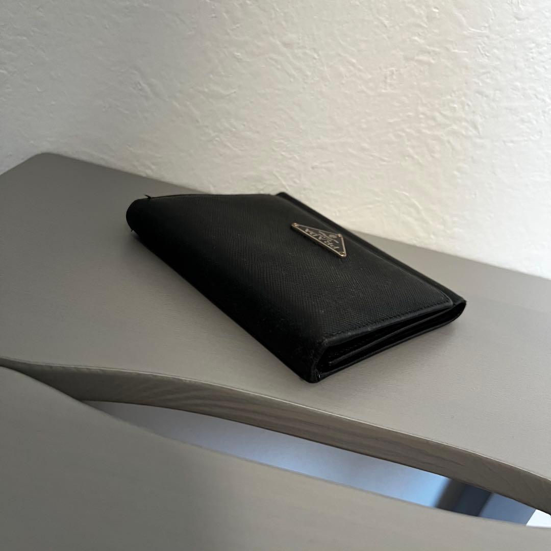 美品 PRADA プラダ 三角プレート サフィアーノ ミニ財布 三つ折り財布