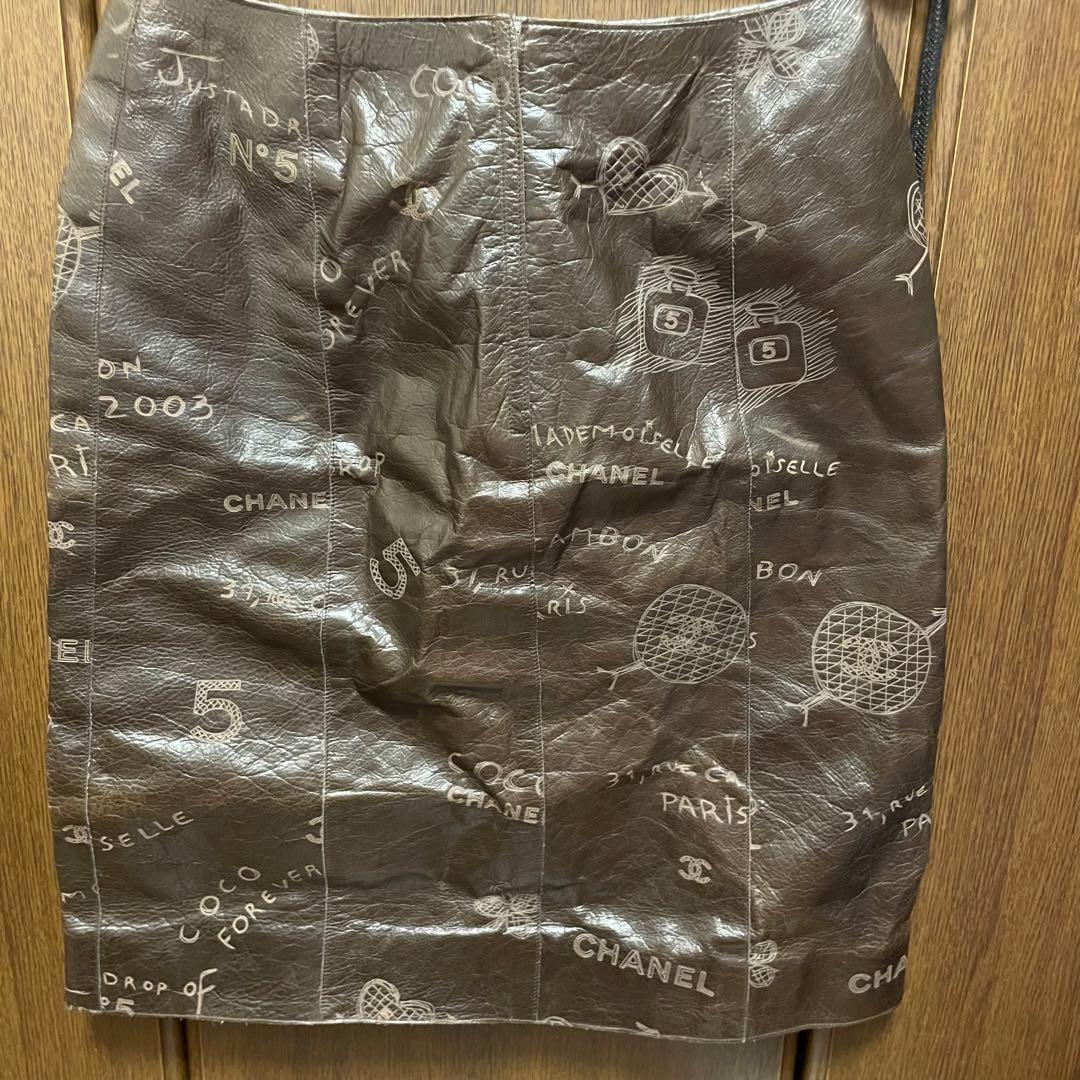 シャネル CHANEL レザースカート ブラウン