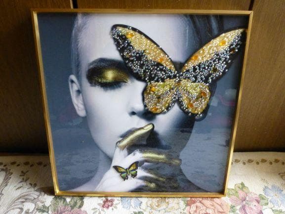 ★美女 ポスター 蝶 立体 デコレーション タペストリ アート 金属 フレーム★