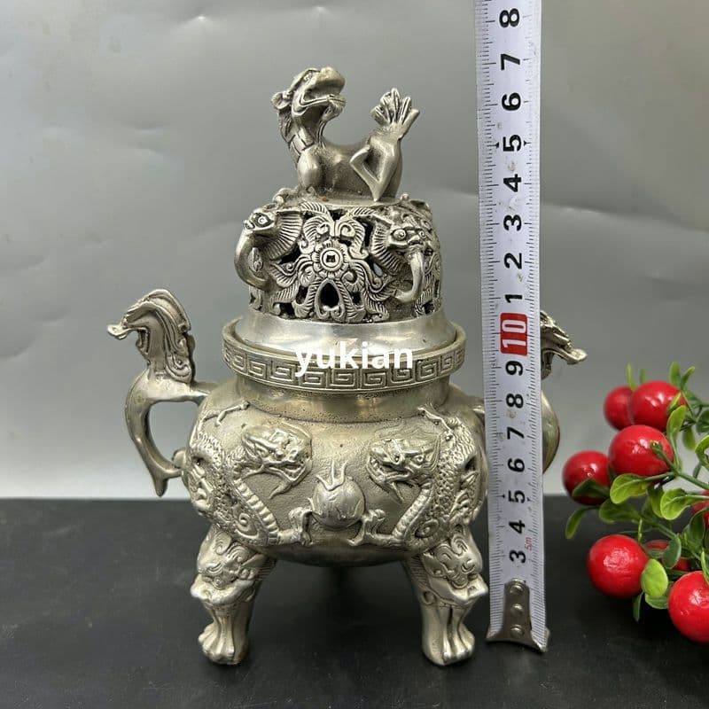 二龍戯珠香炉 家具 置件 銅器 香道具 装飾品 工芸品 美術品
