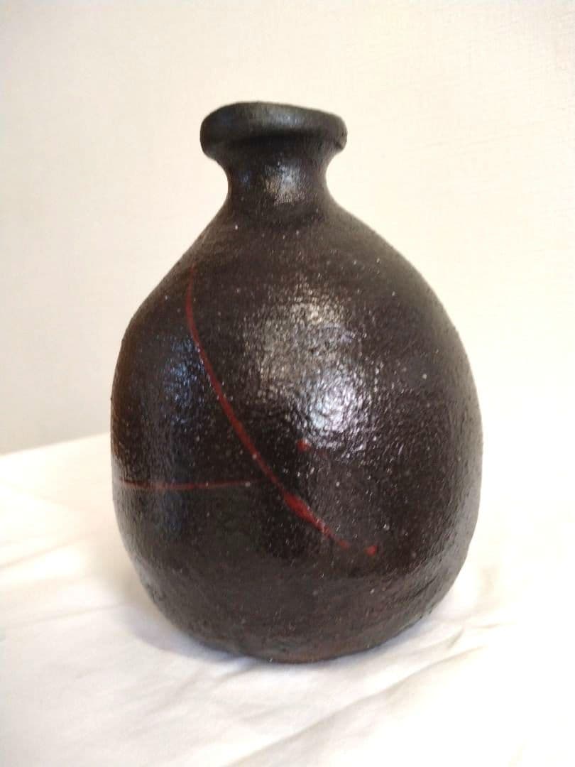 備前焼　さかきばら啓司（師人間国宝伊勢崎淳）作　黒備前徳利