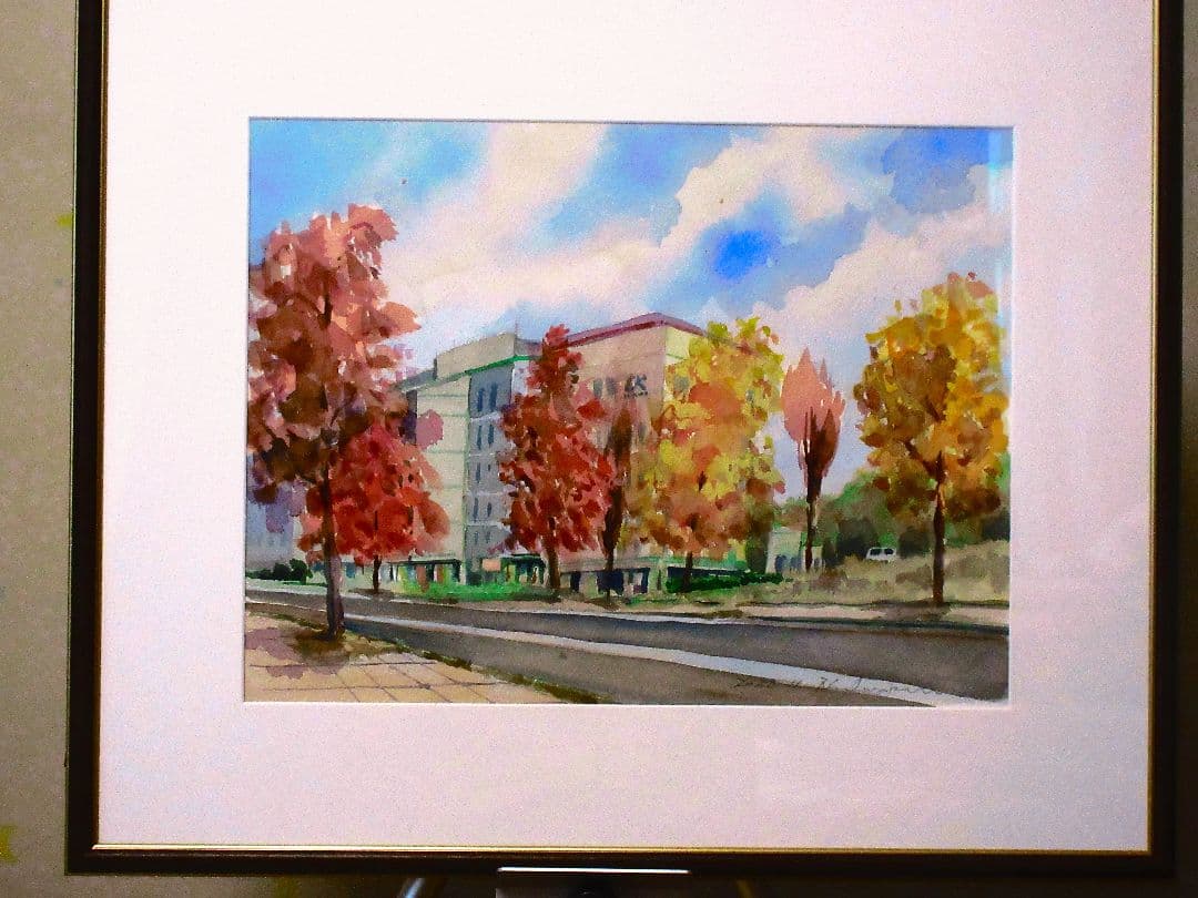 秋の風景 水彩画 額装済み