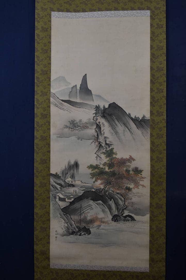 【真作】橋本雅邦/山水人物図/秋景山水図/掛軸/名家伝来/AA-233