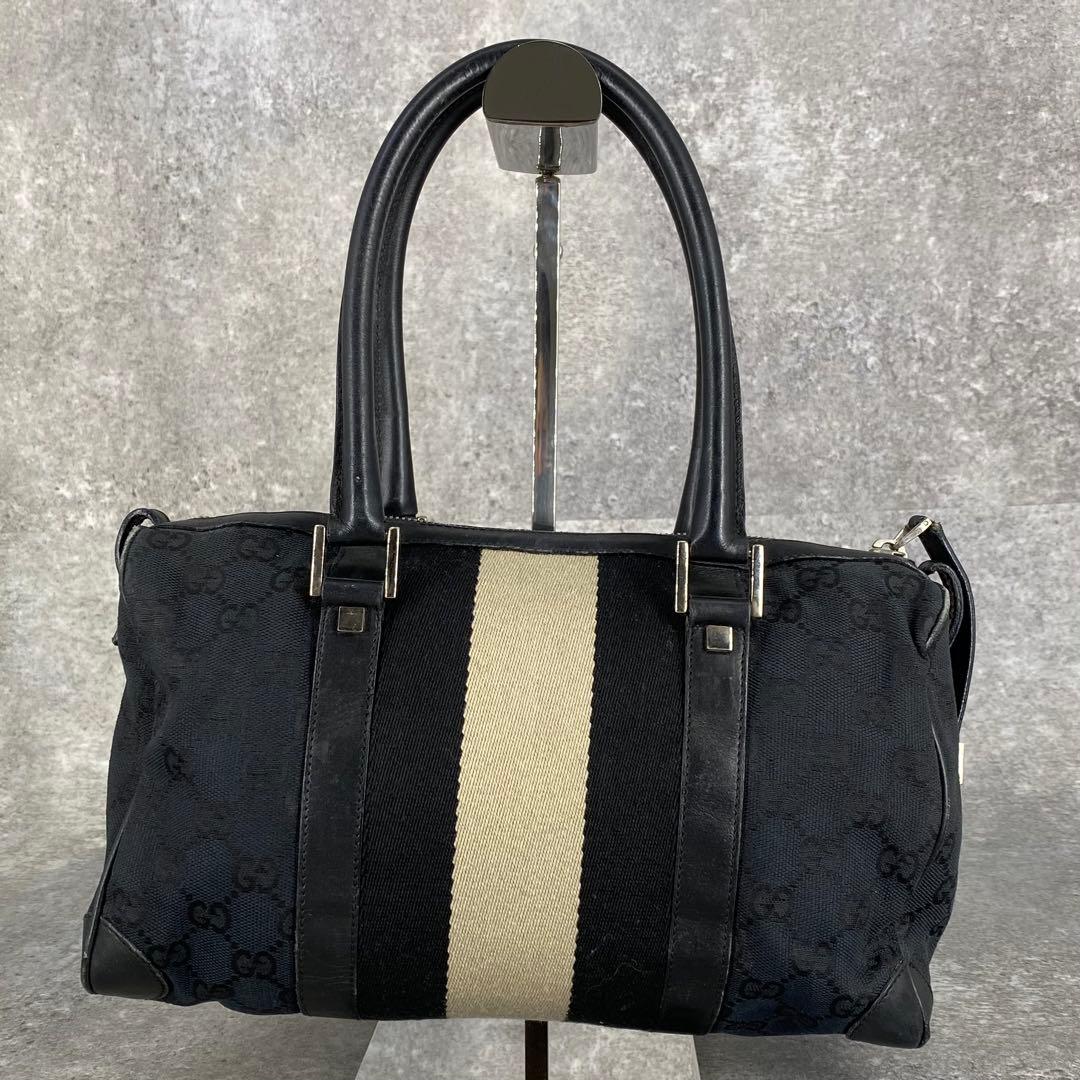 GUCCI グッチ GG柄 キャンバス ミニボストン ハンドバッグ ブラック