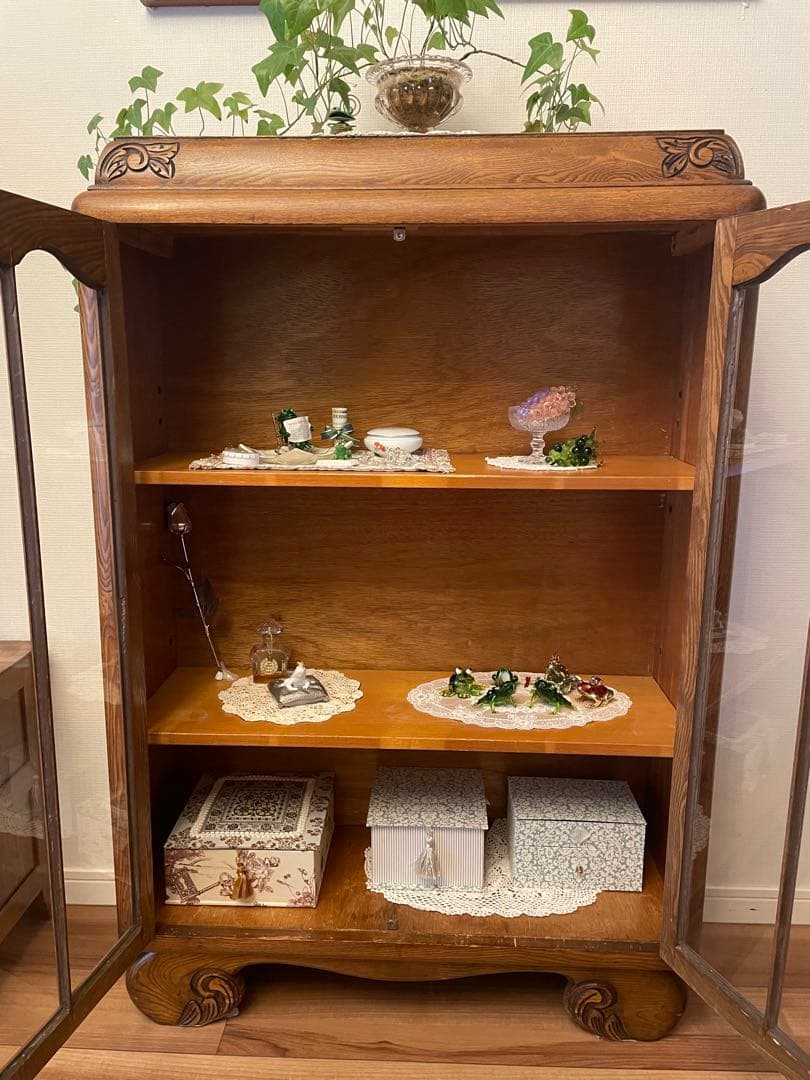 英国イギリス アンティーク家具 ブックケース 本棚 オーク材 猫脚 キャビネット