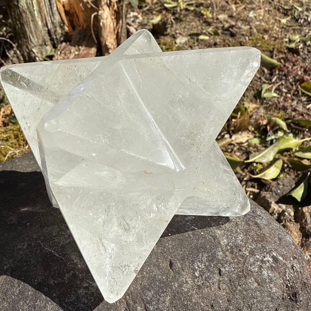 クリスタル 水晶 星型 神聖幾何学型オブジェ 約8cm✖️8cm