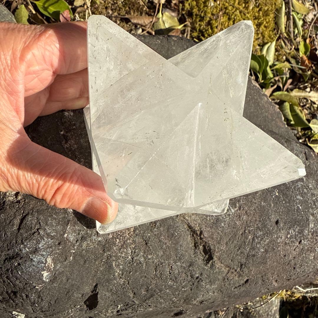 クリスタル 水晶 星型 神聖幾何学型オブジェ 約8cm✖️8cm