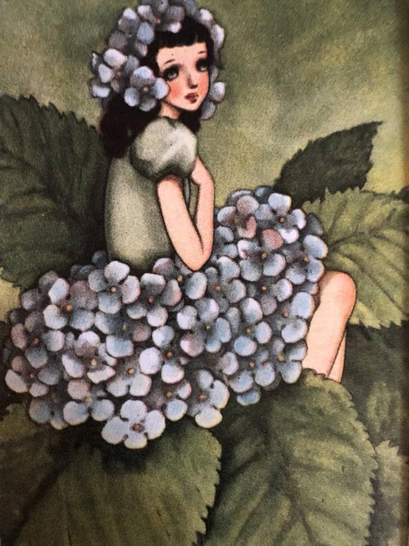 昭和レトロ、中原淳一、【あぢさい】、年代物・希少画集画 、新品高級額 額装付