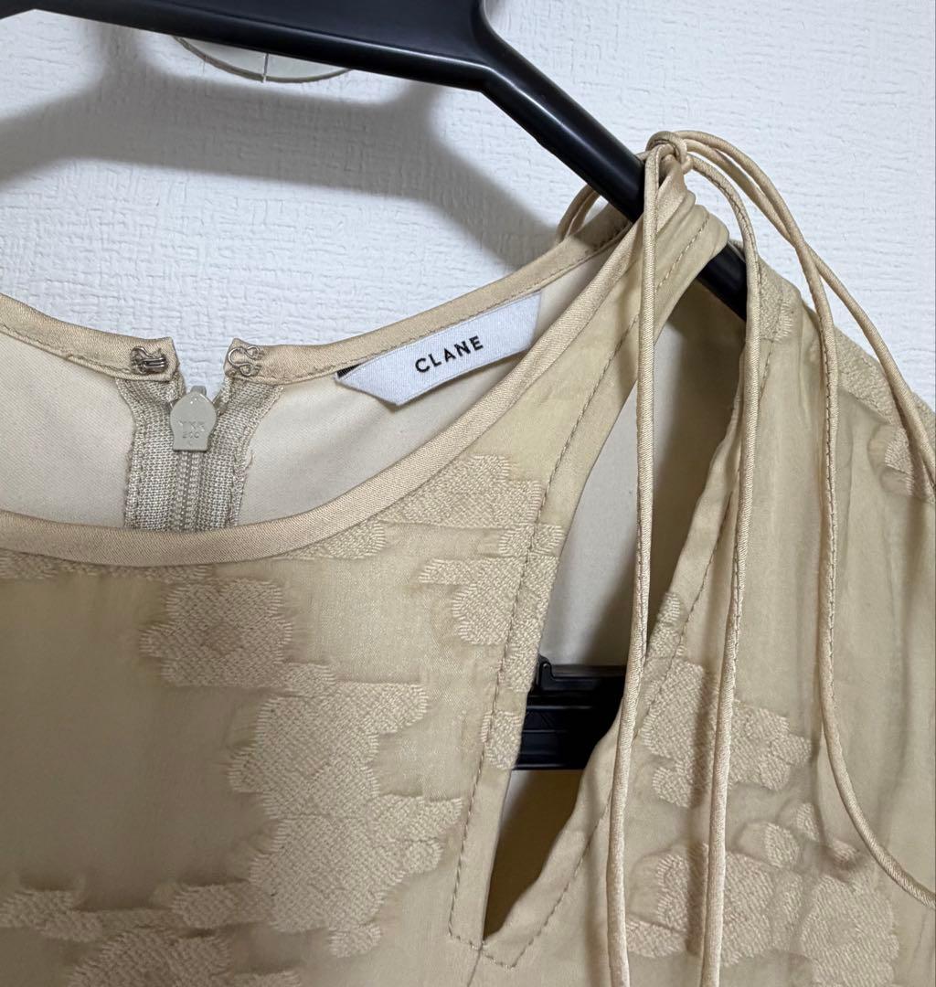 CLANE 花柄刺繍 ロングドレス ベージュ