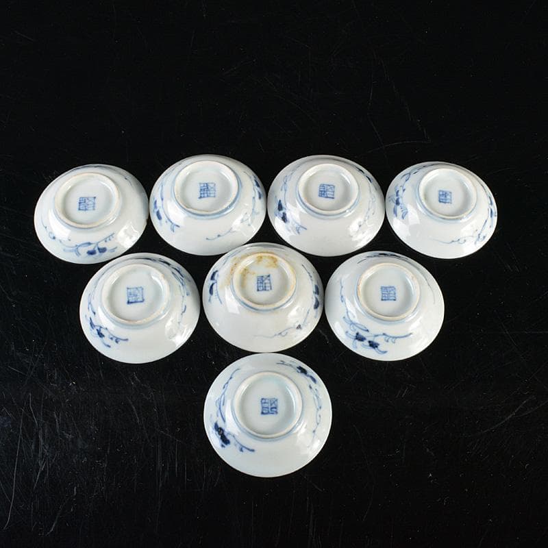 伊万里焼　古伊万里　染付　山水文　盛塩皿　小皿　八客　時代箱　V　R6377