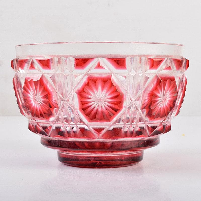 島津磯斉彬竈　薩摩ガラス工芸作　創作島津薩摩切子　向付鉢　共布共箱　GR8951