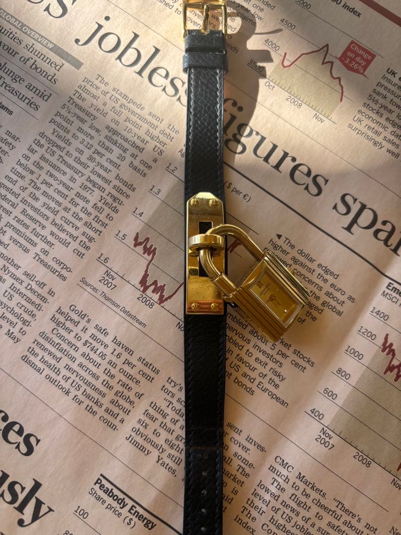 ヴィンテージHERMES☆ケリーウォッチ(ブラックベルト×ゴールド)