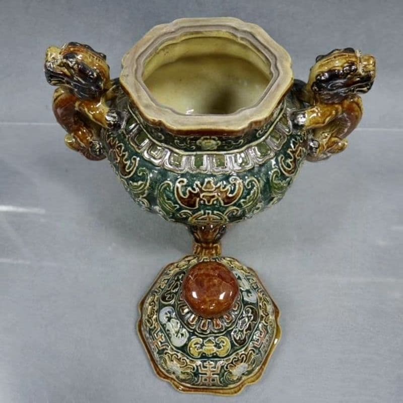 パステル福寿図紋磁器香炉 香道具 景徳鎮 工芸品 美術品 置物