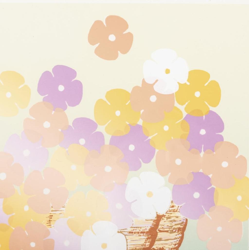 木製高級額装　手作りパール塗装額　シルクスクリーン　かごの花　 約45×45cm