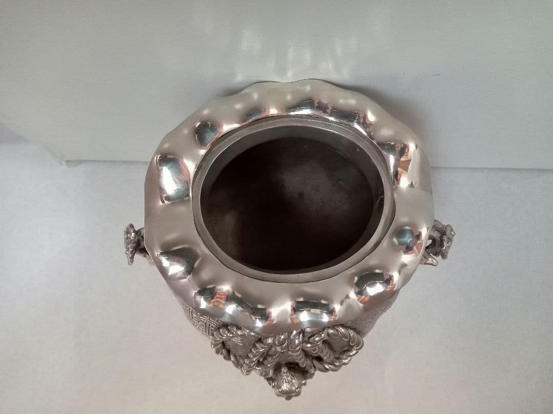 香炉　二上常太郎　元威　茶袋型香炉　洋銀　伝統工芸