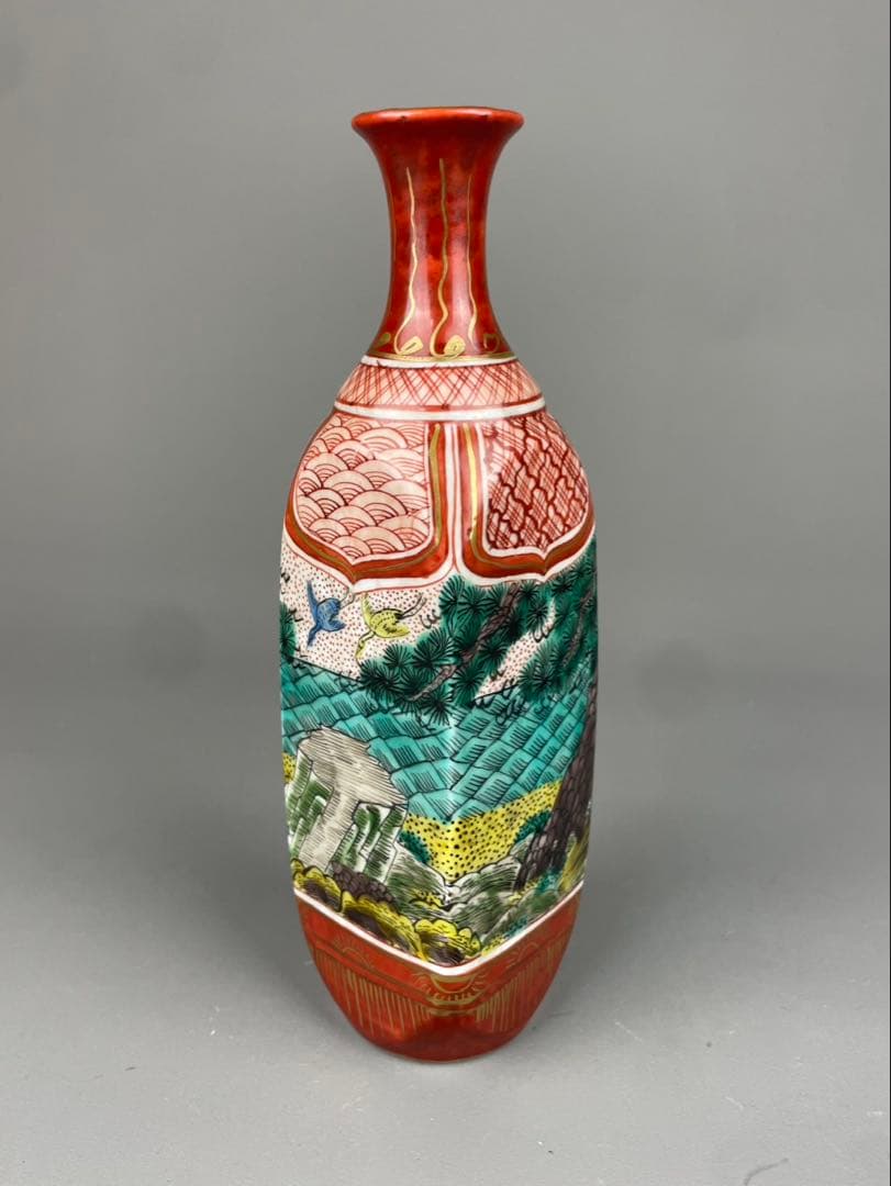 江戸後期〜明治期古 九谷 角福 赤絵 徳利 高砂 金彩 手描 金箔 置物 九谷焼