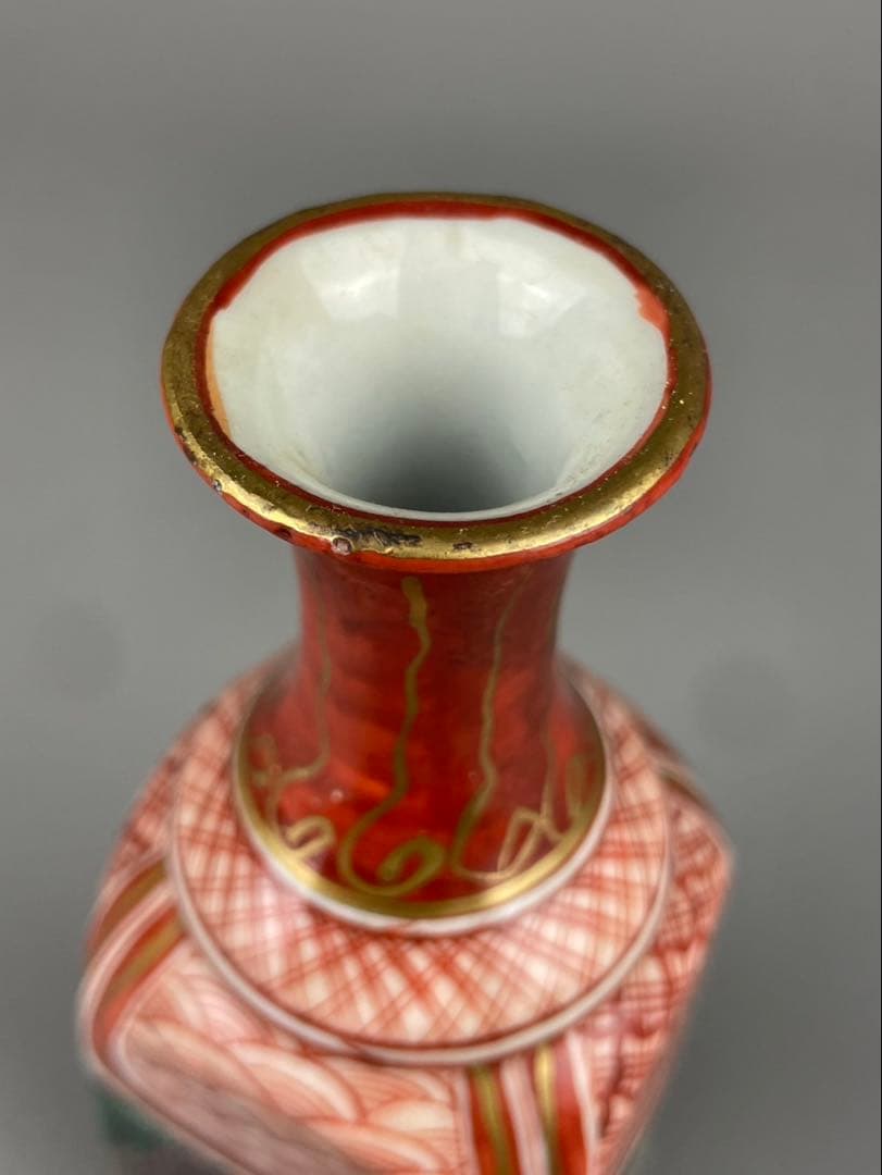 江戸後期〜明治期古 九谷 角福 赤絵 徳利 高砂 金彩 手描 金箔 置物 九谷焼