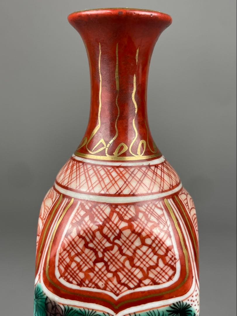 江戸後期〜明治期古 九谷 角福 赤絵 徳利 高砂 金彩 手描 金箔 置物 九谷焼