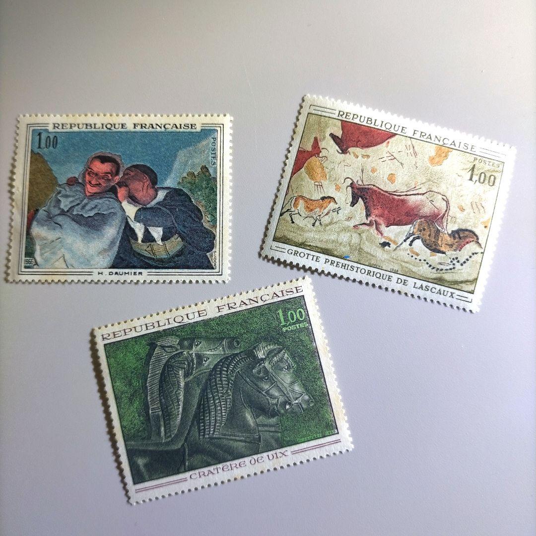 2300 外国切手 フランス 美術シリ一ズ切手 9種未使用 彫刻凹版印刷