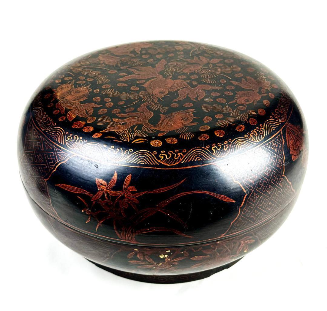 時代物 木製描金魚藻文蒔絵喰籠 菓子器 約直径32cm 漆器 骨董WWWT073