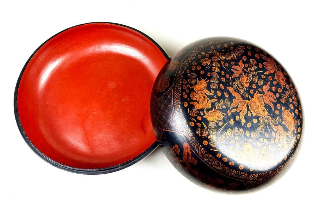 時代物 木製描金魚藻文蒔絵喰籠 菓子器 約直径32cm 漆器 骨董WWWT073