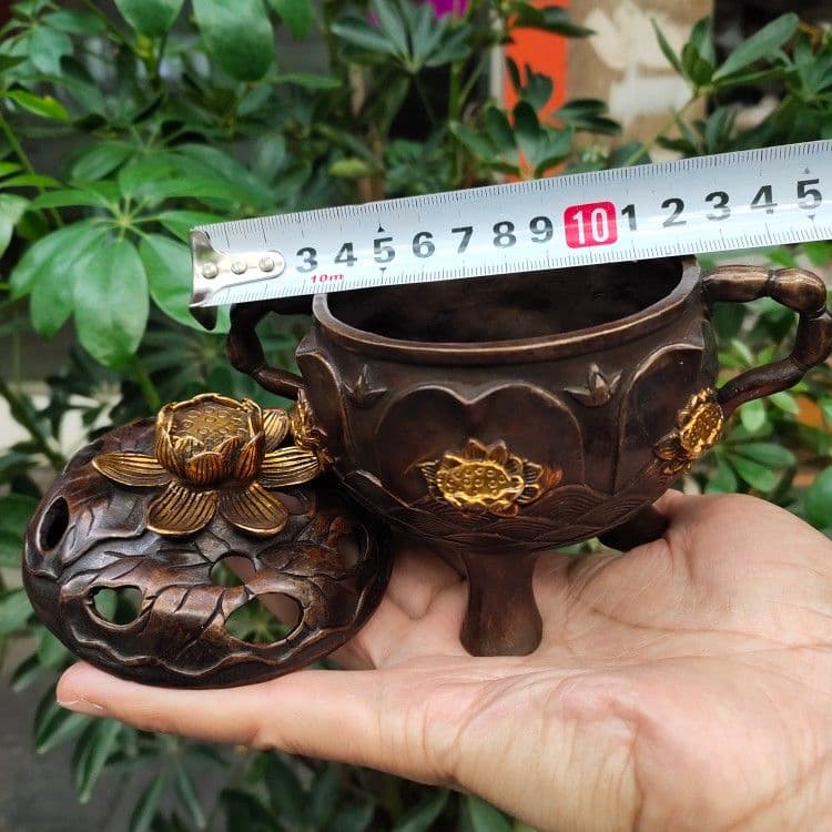 三本足の耳蓮華薫香炉 銅製 工芸品 美術品 置物