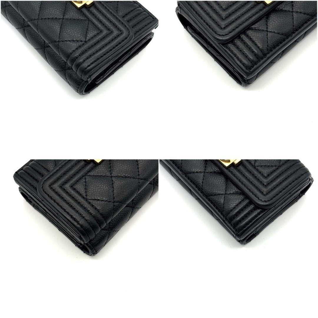 現行◆極美品◆CHANEL ボーイシャネル 三つ折り財布 キャビアスキン 黒
