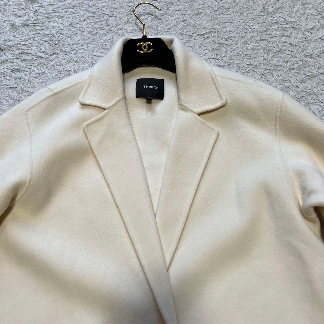 近年モデル Theoryリバーコート ダブルフェイス カシミヤ混 白 チェスター