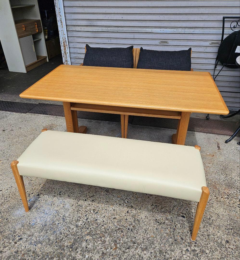 朝日木材加工 オーク材 ダイニングセット テーブル ベンチ 連結椅子 2脚セット