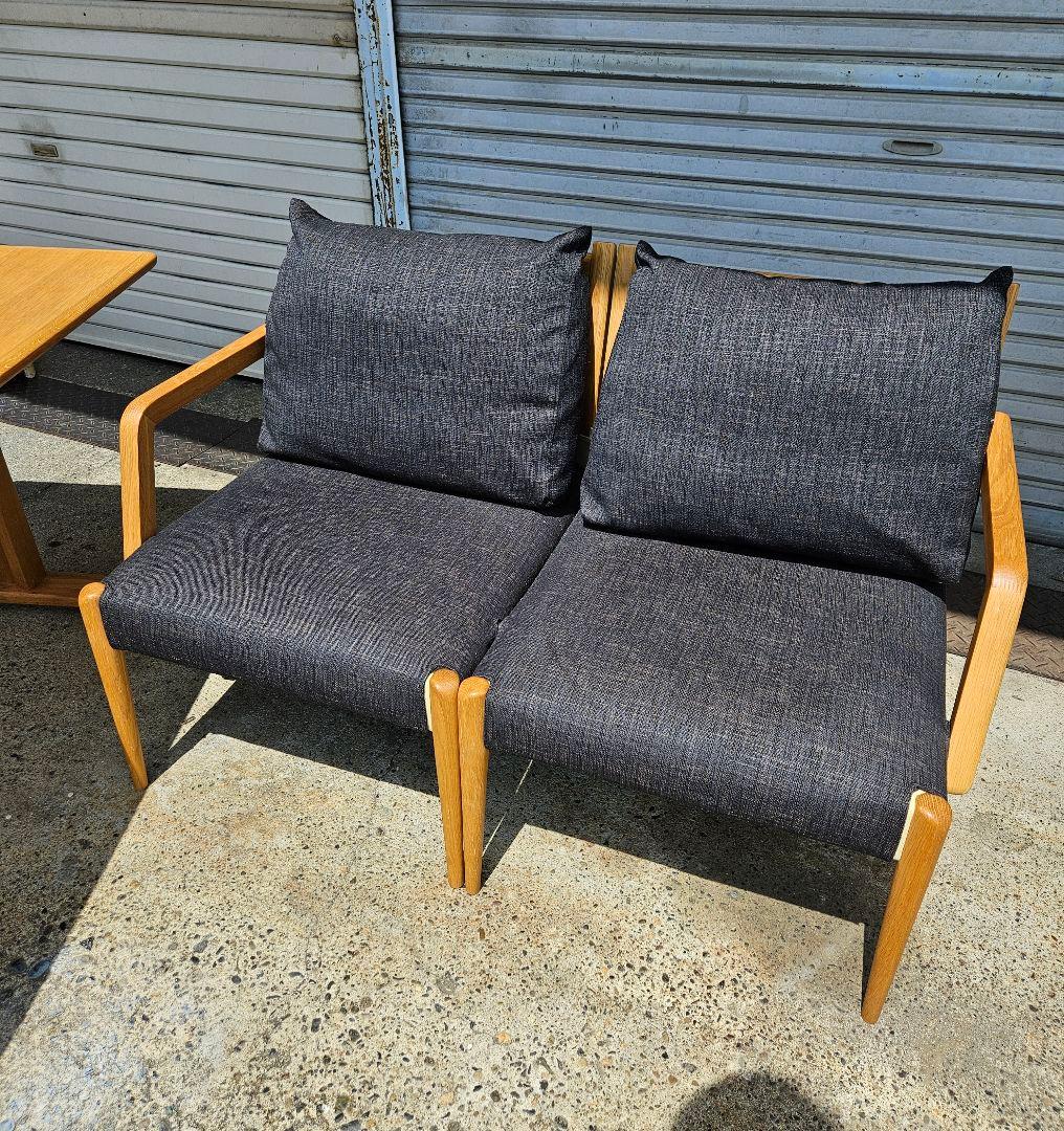 朝日木材加工 オーク材 ダイニングセット テーブル ベンチ 連結椅子 2脚セット