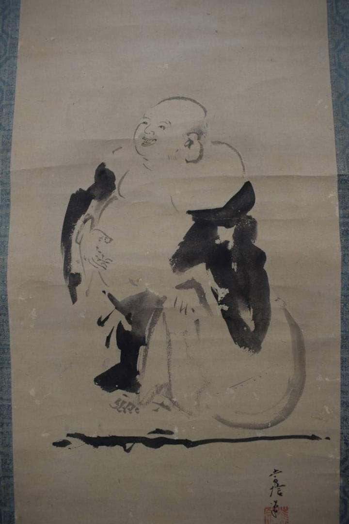狩野常信/布袋図/川渡布袋図/掛軸/名家伝来/Z-512