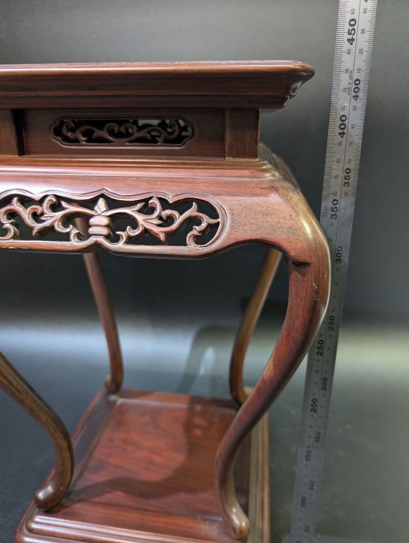 唐木 猫脚 木製 透かし彫り 花台 香炉台 高卓 茶道 華道具 無垢材 3,2㌔