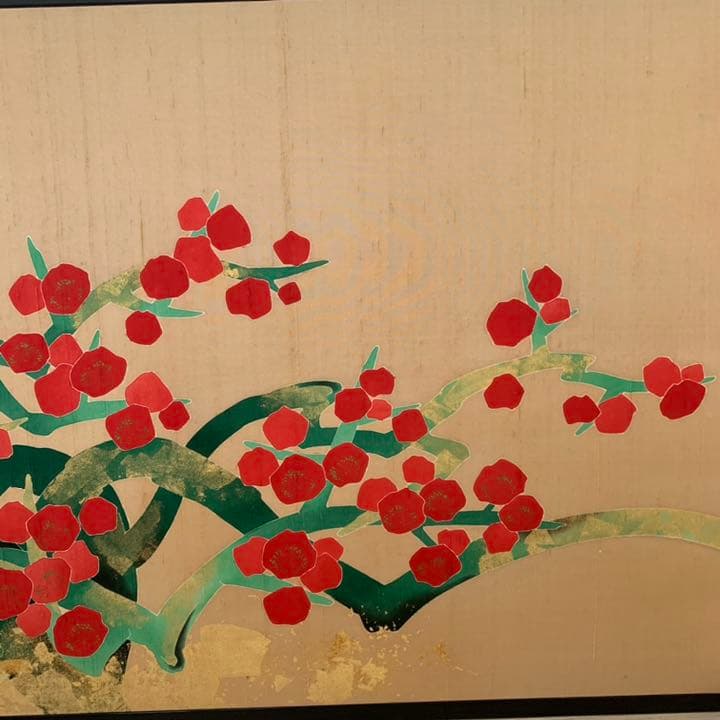 琳派　絹本　紅梅図屏風　梅　屏風　縁起物　日本画　絵画　タペストリー