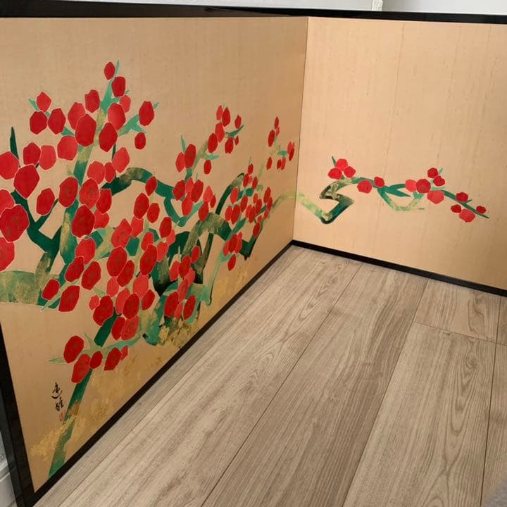 琳派　絹本　紅梅図屏風　梅　屏風　縁起物　日本画　絵画　タペストリー