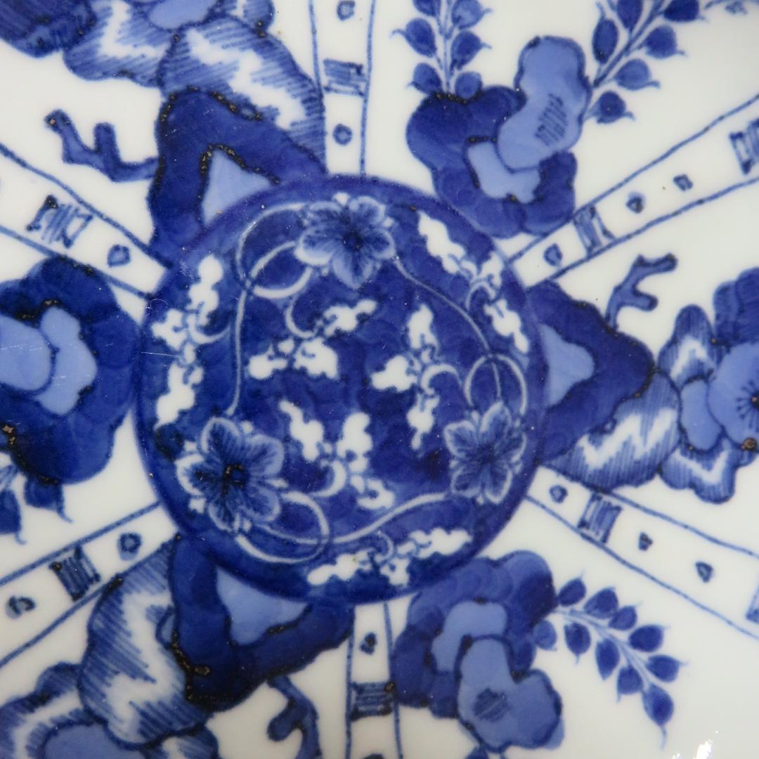 染付 なます皿 3ケ 芙蓉手 明治 花文様 輪花 花弁 唐花草 歪み 美品