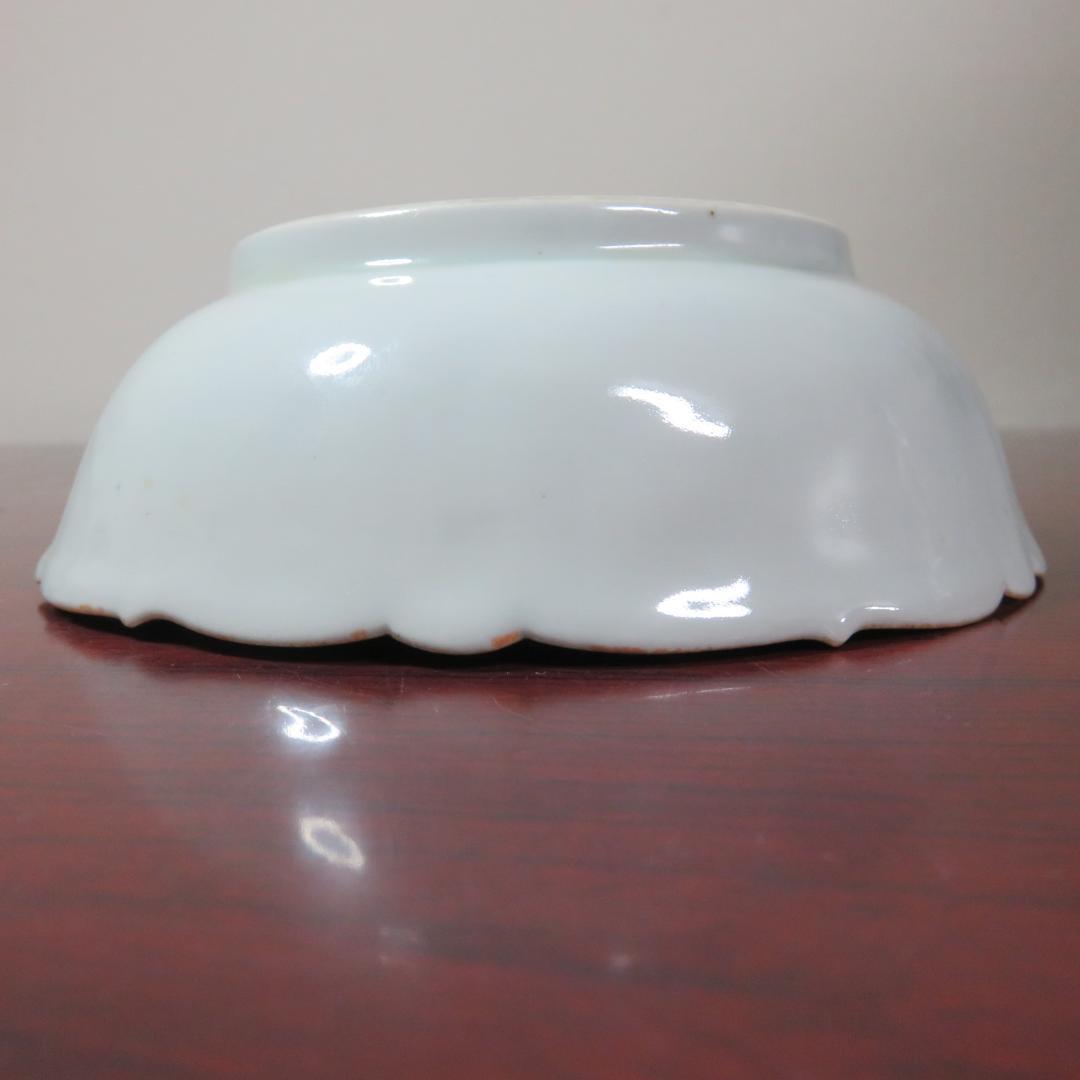 染付 なます皿 3ケ 芙蓉手 明治 花文様 輪花 花弁 唐花草 歪み 美品