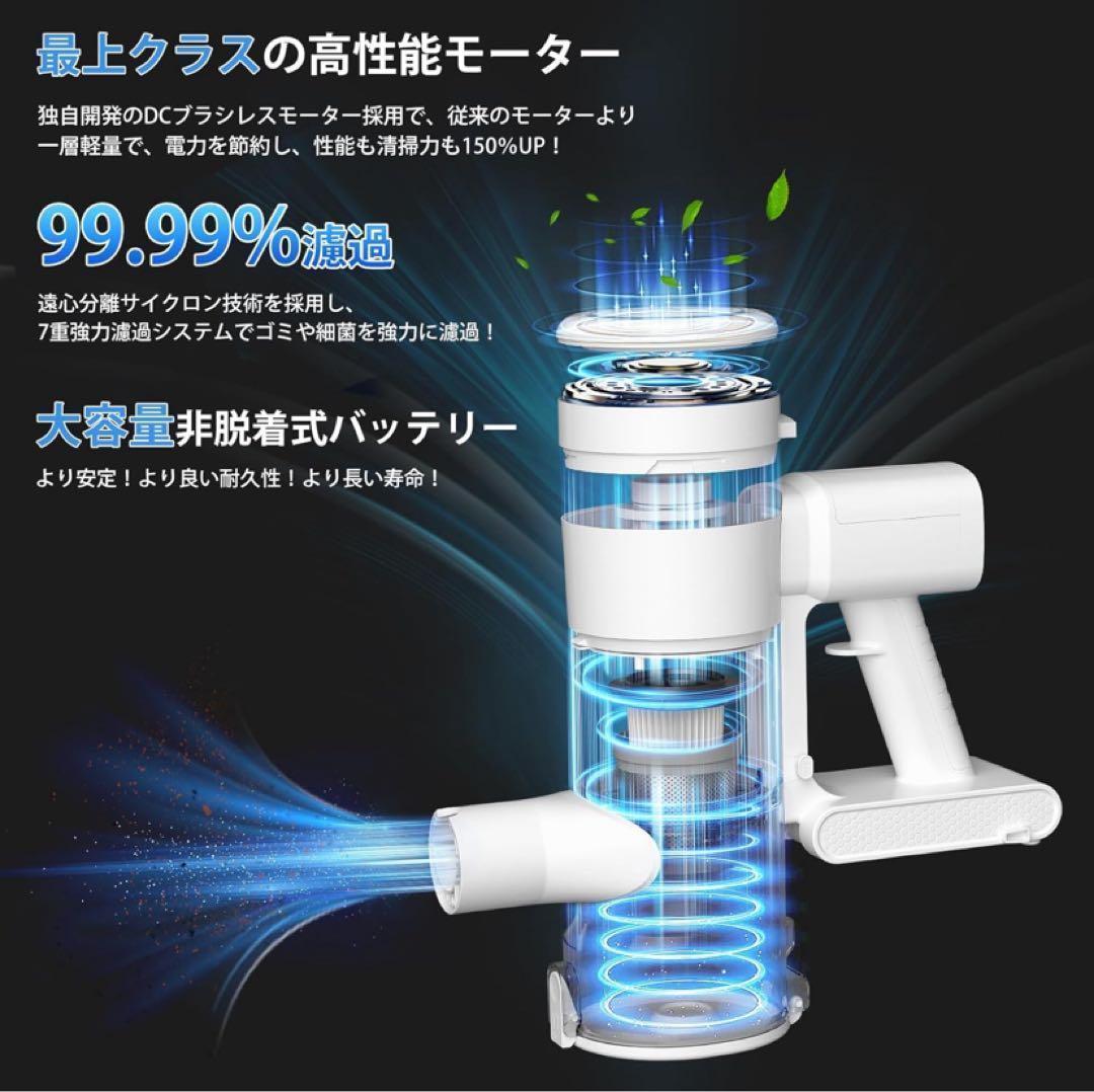 掃除機コードレス 68000Pa圧倒的吸引 自立式 サイクロン LEDライト
