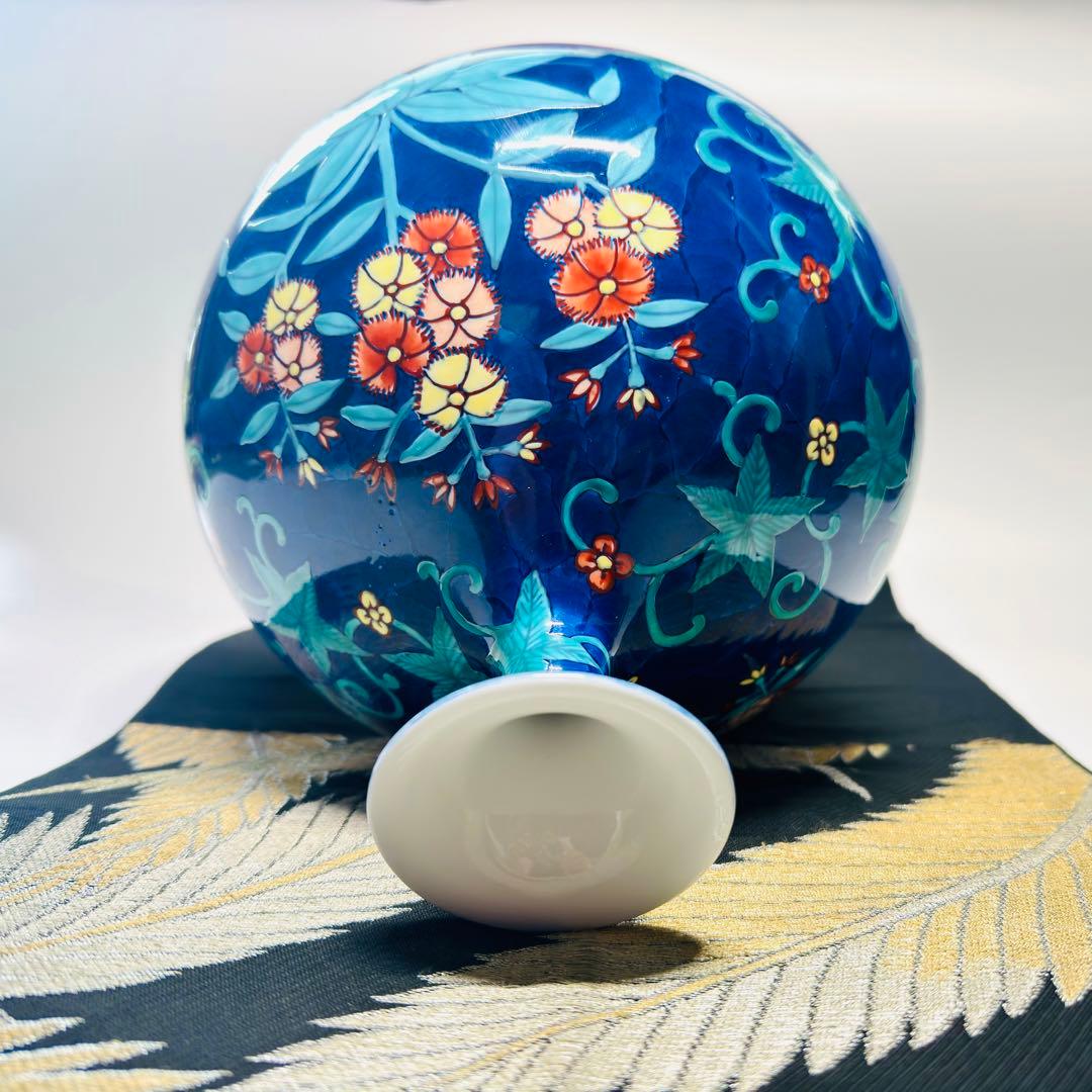 有田焼　藤井錦彩　伝統工芸作家　染錦花絵　花瓶　花入り