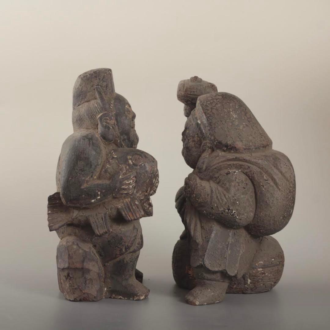 木彫 大黒恵比寿像 古美術 古道具 大黒さん 恵比寿さん 大黒 恵比寿