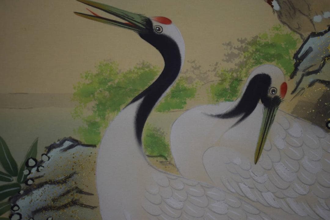 真作/滝山玉泉/松竹梅鶴亀図/桐共箱付/布袋屋掛軸HJ-16