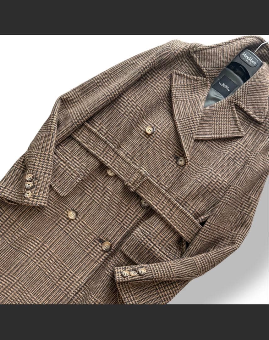 MaxMara グレンチェック柄ダブルブレストコート ウール 40サイズ