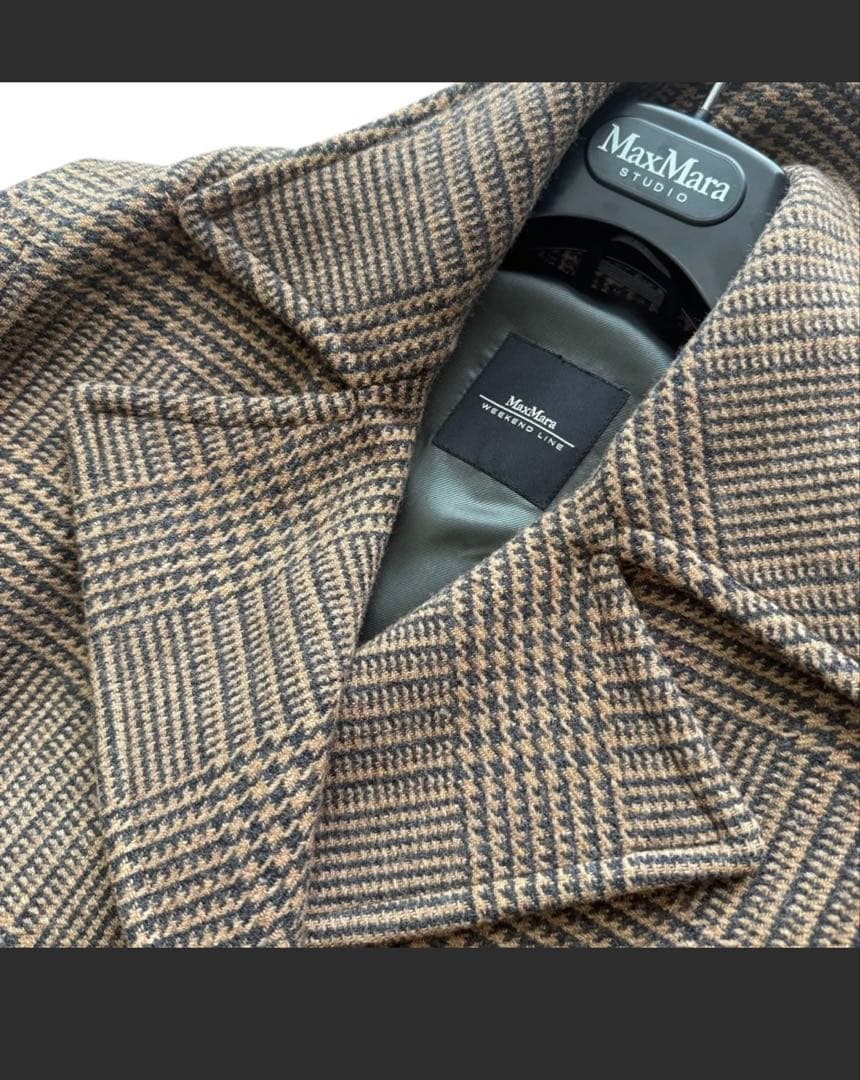 MaxMara グレンチェック柄ダブルブレストコート ウール 40サイズ