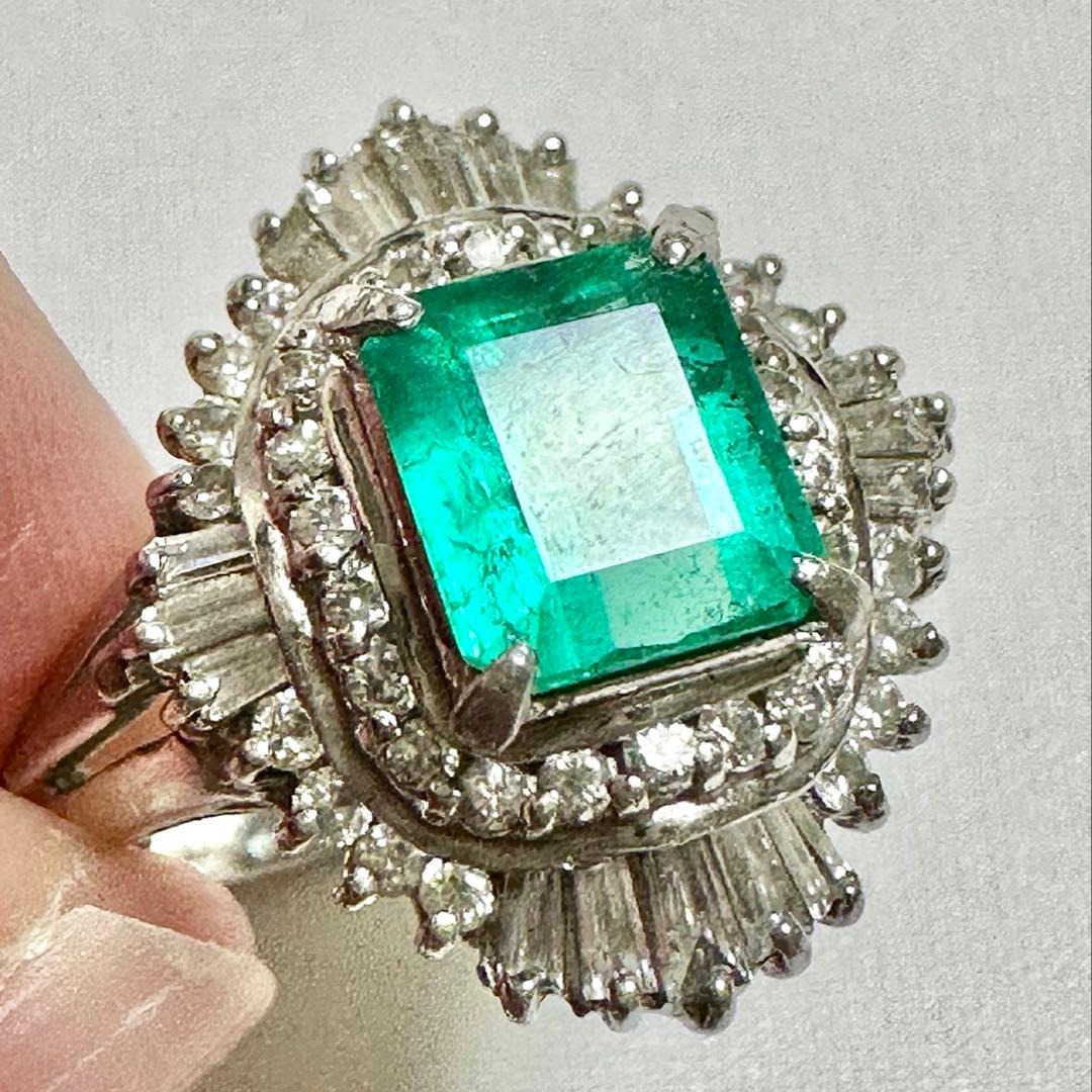 1.52ctエメラルド0.78ctダイヤプラチナリング　PT900