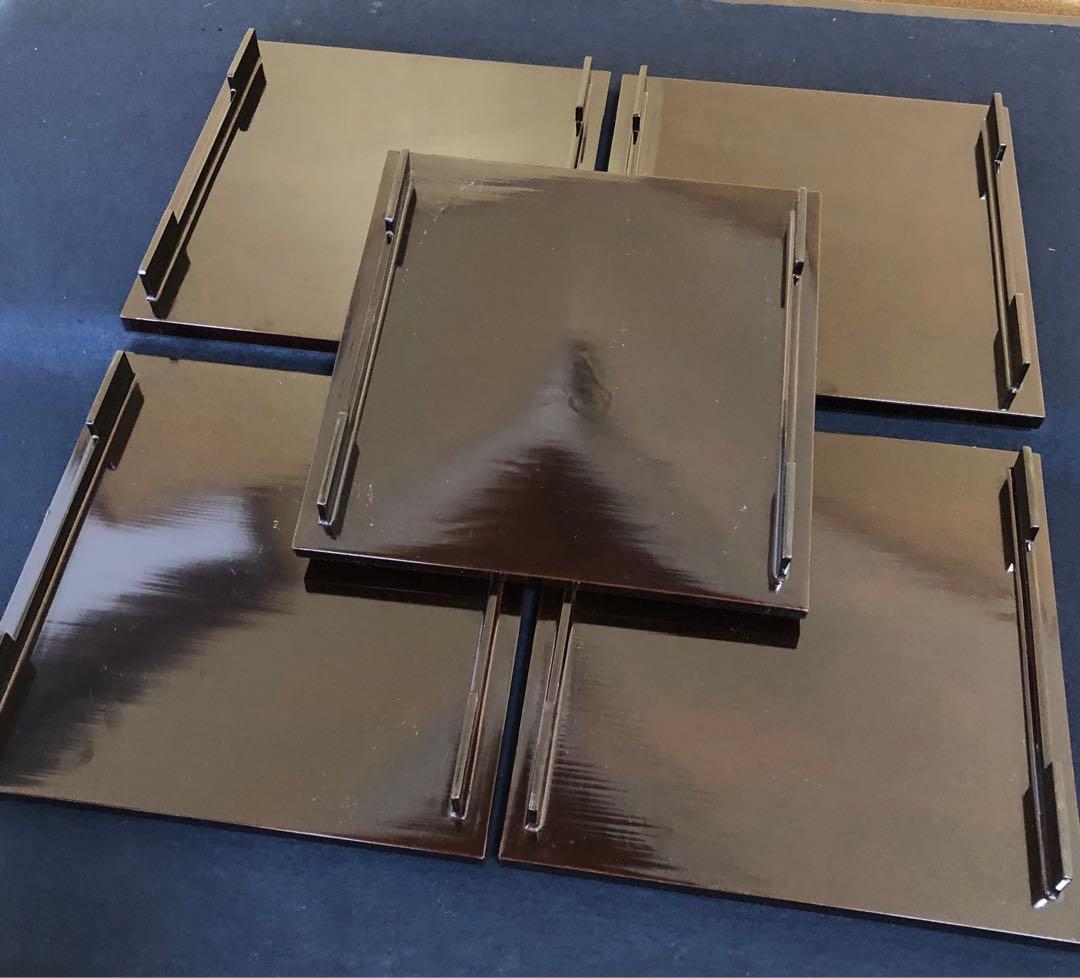 ‼️割引 黒塗 流水紅葉蒔絵 脚付膳 四方膳10客 木製漆器 木箱250725F1