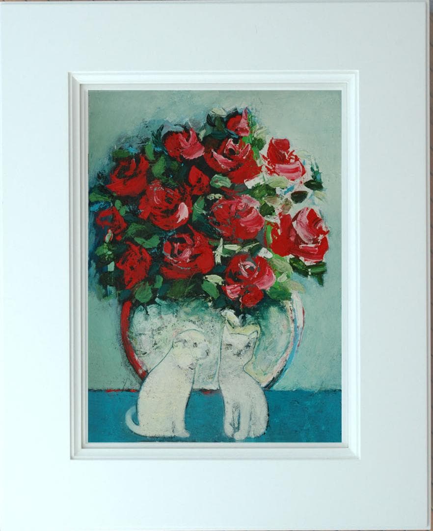 油絵 菅家令子 絵 絵画インテリア額付(白) uF6-070619 子猫と子犬