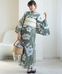 新品　ひよこ商店 高級変わり織 浴衣　セット　翡翠色に麻の葉と重なる梅