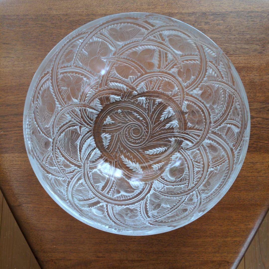 ラリック　クリスタルガラス　陽刻小鳥図ボウル
